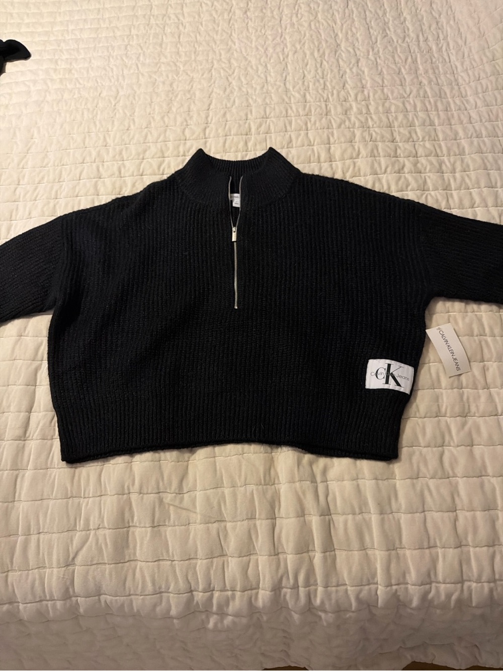 Calvin Klein Jeans Women’s L Black Oversized Quarter Zip Sweater NWT